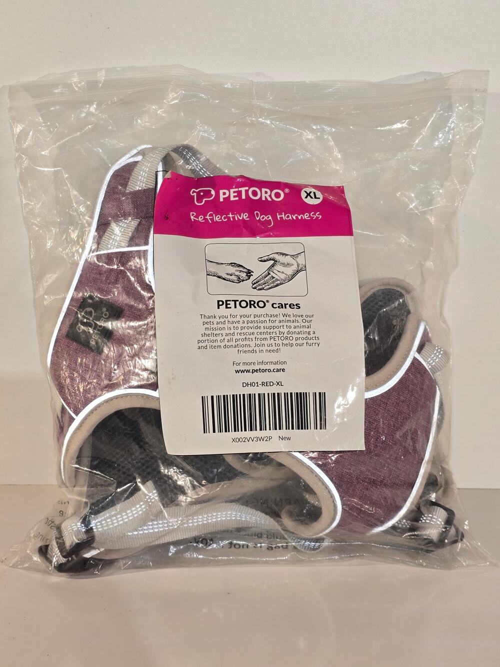 Petoro Reflective Dog Harness XL Purple Mesh Adjustable New